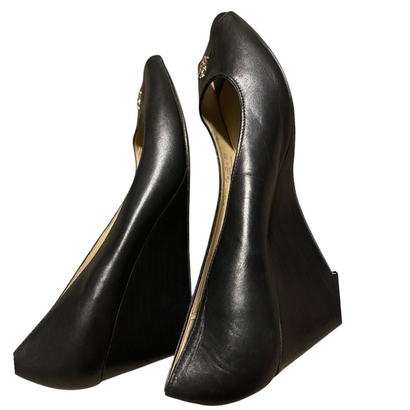 COACH women’s Black Peep Toe wedges size 7.5 - Picture 5 of 9